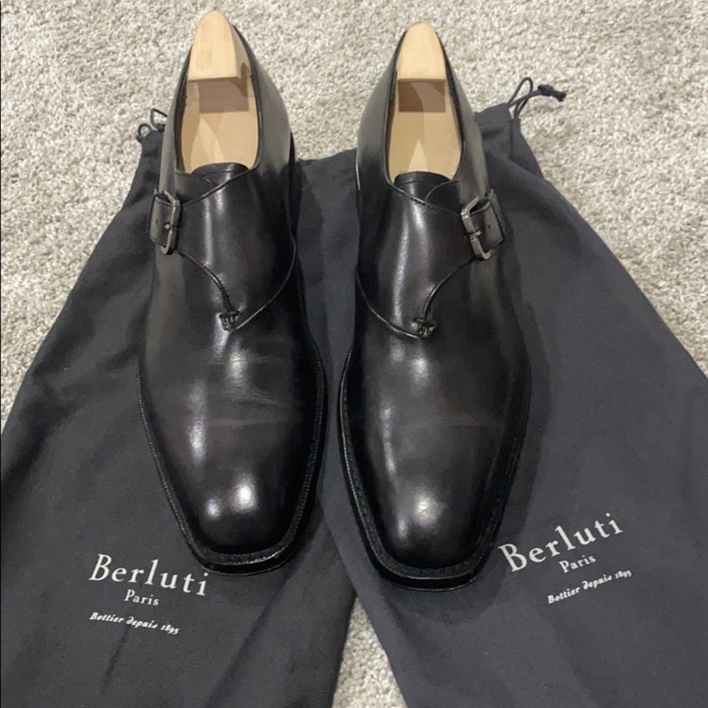 new Berluti loafers-smoky charcoal/ black leather